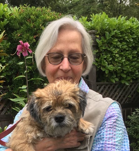 Jan Kellett with studio dog Tessa